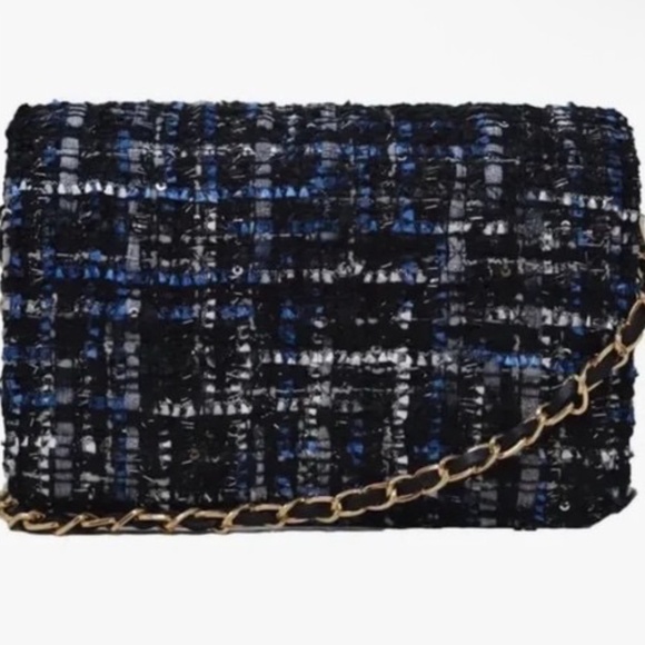 Bebe Kamala Black & Blue Tweed Crossbody Bag - Picture 2 of 4